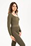 Women's Seamless Knitted Corded Long Sleeve Square Neck Crop Blouse 9010 - 4