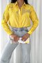 Women's Yellow New Season Transparent Detailed Embroidery Wide Fit Oversize 100% Cotton Shirt - 6