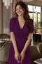   Women's Double Breasted Collar Midi Length Belted Crepe Dress 120 Cm - 3
