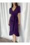   Women's Double Breasted Collar Midi Length Belted Crepe Dress 120 Cm - 5