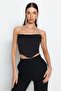 Siyah Crop Astarlı Korse Detaylı Örme Büstiyer TPRSS23BS00006