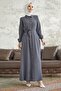 Linny Buttoned Shirt Collar Abaya - Anthracite - 4