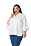Plus Size White Shirt with Cloak Sleeves and Hidden Placket and Pleat Detail - 5