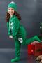 Girl's Boy's Ho Ho Printed Rope Detailed Green Tracksuit with Hoodie and Beret