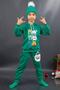 Girl's Boy's Ho Ho Printed Rope Detailed Green Tracksuit with Hoodie and Beret - 6
