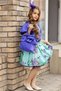 Girl's Balloon Sleeve Blouse, Floral Pattern, Tulle Detail, Purple Skirt Suit with Bag, Age 3-12 - 6