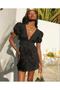 Women's Watermelon Sleeve Satin Look Linen Fabric Mini Dress (Color) - 4