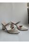Women's gold satin stone platform heels - 2
