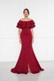 Burgundy Boat Neck Ruffle Detail Stretch Fabric Off-Shoulder Maxi Length Evening Dress Fish Dress - 2