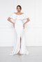 White Boat Neck Ruffle Detail Stretch Fabric Off Shoulder Maxi Length Evening Dress Fish Dress - 4