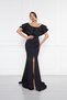 Black Boat Neck Ruffle Detail Stretch Fabric Off Shoulder Maxi Length Evening Dress Fish Dress - 4