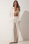 Women's Cream Summer Linen Palazzo Trousers MC00198 - 3