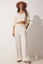 Women's Cream Summer Linen Palazzo Trousers MC00198 - 5