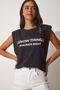 Women's Black Padding Cotton Knitted T-Shirt DR00078 - 2