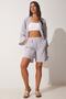 Women's Gray Flowing Ayrobin Kimono Shorts Set DZ00053 - 3