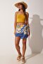 Women's Blue Beige Patterned Tied Mini Viscose Skirt FN03063 - 2