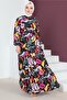 8158 Patterned Viscose Hijab Dress Black - 3