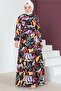 8158 Patterned Viscose Hijab Dress Black - 4