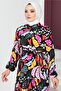 8158 Patterned Viscose Hijab Dress Black - 5