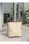 Beige Crocodile Patterned Bucket Model Women's Hand and Shoulder Crossbody Bag Gold Accessory - 2