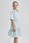 Girl's Regular Fit Shirt Collar Short Sleeve Cotton Poplin Midi Dress - 4