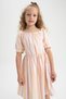 Girls' Striped Cotton Linen Looking Short Sleeve Dress W7755a622sm - 4