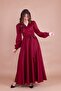 Burgundy Double-Breasted Collar Long Sleeve Buttoned Cuff Long Length Belted Dress - 6