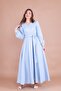 Baby Blue Double Breasted Collar Long Sleeve Buttoned Cuffed Long Length Belted Dress - 2