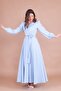 Baby Blue Double Breasted Collar Long Sleeve Buttoned Cuffed Long Length Belted Dress - 4