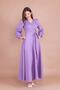 Lilac Double Breasted Collar Long Sleeve Buttoned Cuffed Long Length Belted Dress - 3