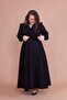Black Double Breasted Collar Long Sleeve Buttoned Cuffed Long Length Belted Plus Size Dress - 2