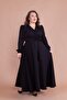 Black Double Breasted Collar Long Sleeve Buttoned Cuffed Long Length Belted Plus Size Dress - 4