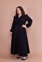 Black Double Breasted Collar Long Sleeve Buttoned Cuffed Long Length Belted Plus Size Dress - 7