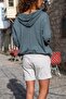 Women's Gray Washed Linen Mesh Star Sequin Hooded Blouse GK-RSD2046 - 3