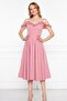 Atlas Fabric Adjustable Strap Ruffle Detailed Collar Pleated Flared Midi Dusty Rose Evening Dress 421 - 6