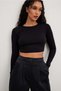 Women's Ribbed 100% COTTON Crew Neck Knitted Camisole Long Sleeve Crop Blouse