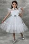 Girl's Shirt Collar Chest and Sleeves Tulle Detailed Wednesday White Dress