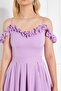 Atlas Fabric Adjustable Strap Ruffle Detailed Collar Pleated Flared Midi Lilac Evening Dress 421 - 2