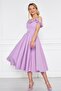Atlas Fabric Adjustable Strap Ruffle Detailed Collar Pleated Flared Midi Lilac Evening Dress 421 - 5