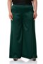 Plus Size Wide Leg Satin Emerald Green Trousers with Elastic Waist and Back
