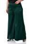 Plus Size Wide Leg Satin Emerald Green Trousers with Elastic Waist and Back - 5