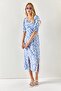 Women's Blue White Heart Collar Double Slit Woven Viscose Dress ELB-19001936 - 8
