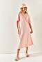Women's Powder Side Slit Oversize Cotton Dress ELB-19001880 - 3