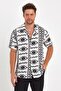Ethnic Patterned Design Summer Viscose Shirt - 4
