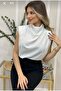 Women's Plunging Neckline Padded Shoulders and Loose Blouse