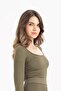Women's Seamless Knitted Corded Long Sleeve Square Neck Crop Blouse 9010 - 2