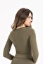 Women's Seamless Knitted Corded Long Sleeve Square Neck Crop Blouse 9010 - 3
