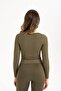 Women's Seamless Knitted Corded Long Sleeve Square Neck Crop Blouse 9010 - 7