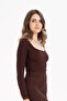 Women's Seamless Knitted Corded Long Sleeve Square Neck Crop Blouse 9010 - 2