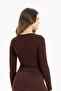Women's Seamless Knitted Corded Long Sleeve Square Neck Crop Blouse 9010 - 3